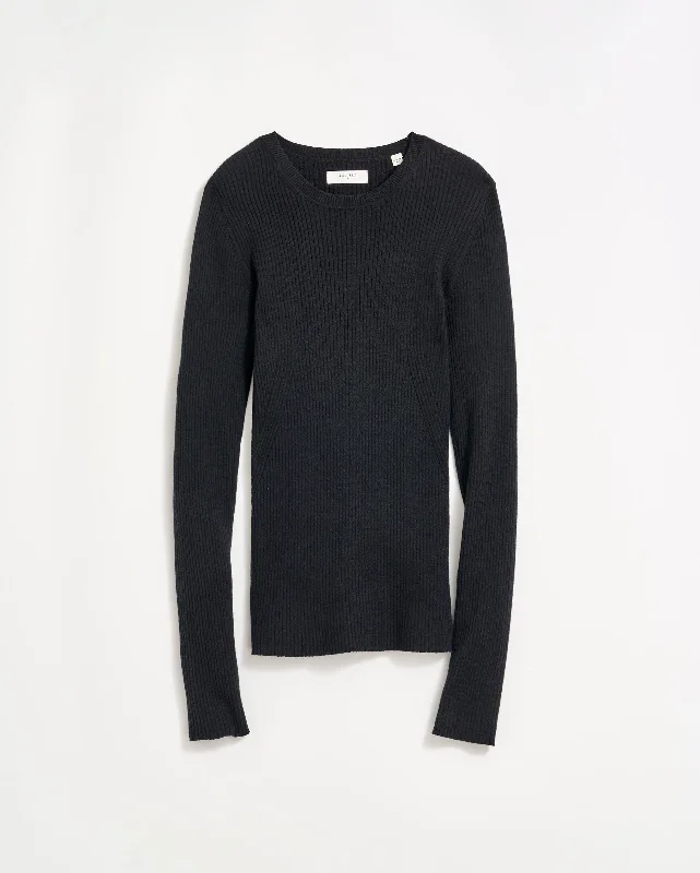 Long Sleeve Rib CrewLogo Knit Tops