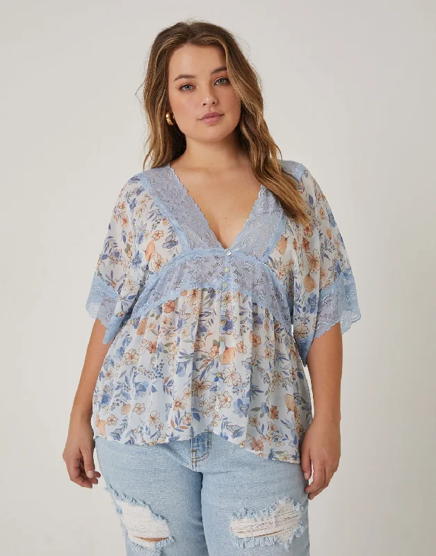 Large women's quick-drying topsPlus Size Chiffon Floral Lace Blouse