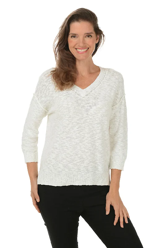 V-Neck Drop Shoulder Cotton SweaterLogo Knit Tops