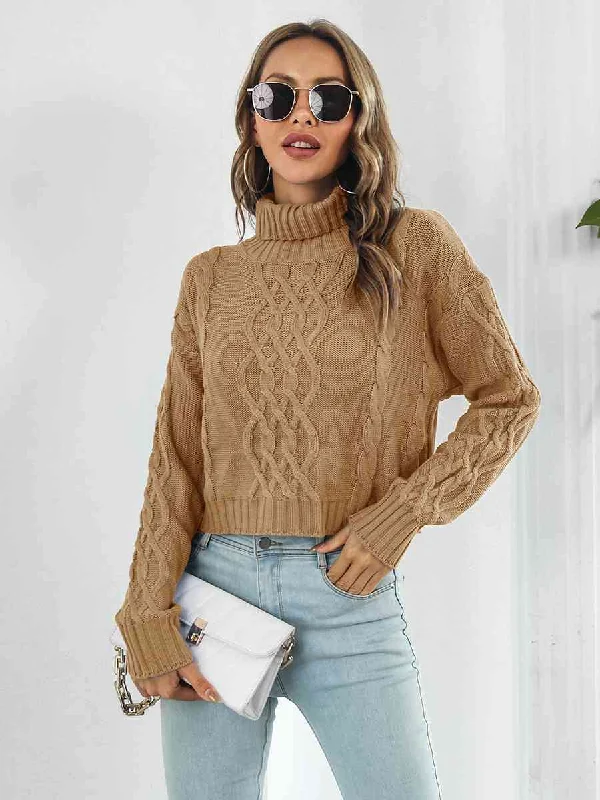 Turtleneck Dropped Shoulder SweaterAlpaca Knit Tops