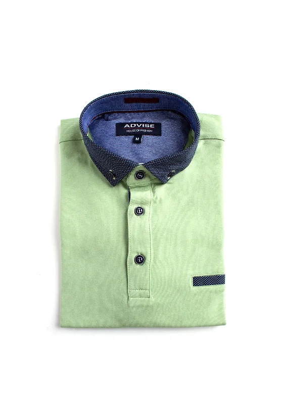 Geometric polo shirtAdvise Contrast Micro Print Polo Shirt, Light Green