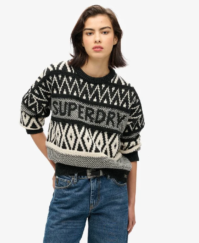 Branded Pattern Crew Jumper | Black/Island EcruCrewneckvirtual