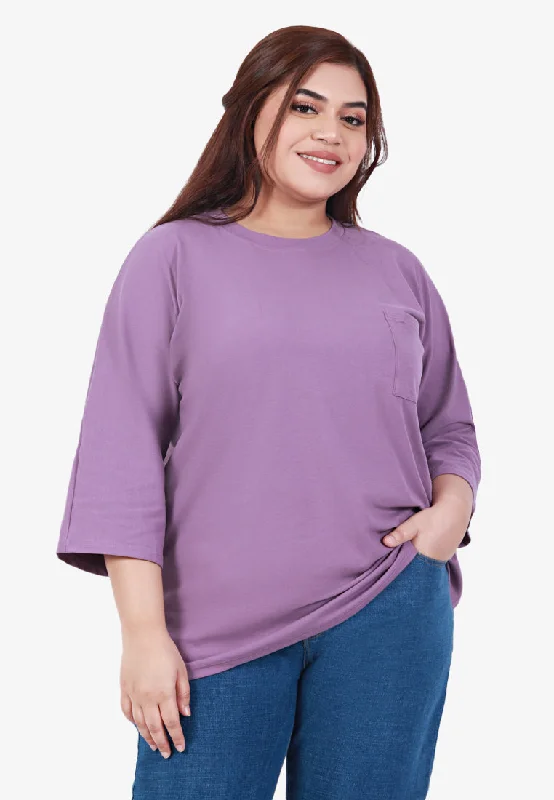 Cavina Cropped Sleeves Cotton Tee - PurpleCroptopplain