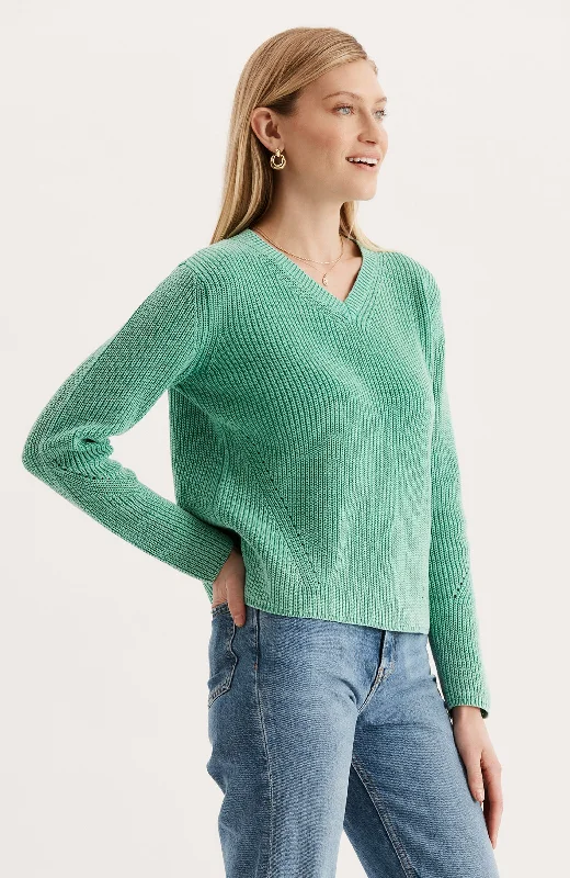 Mineral Wash V Neck Sweater - Kelly GreenV-Neck Knit Tops