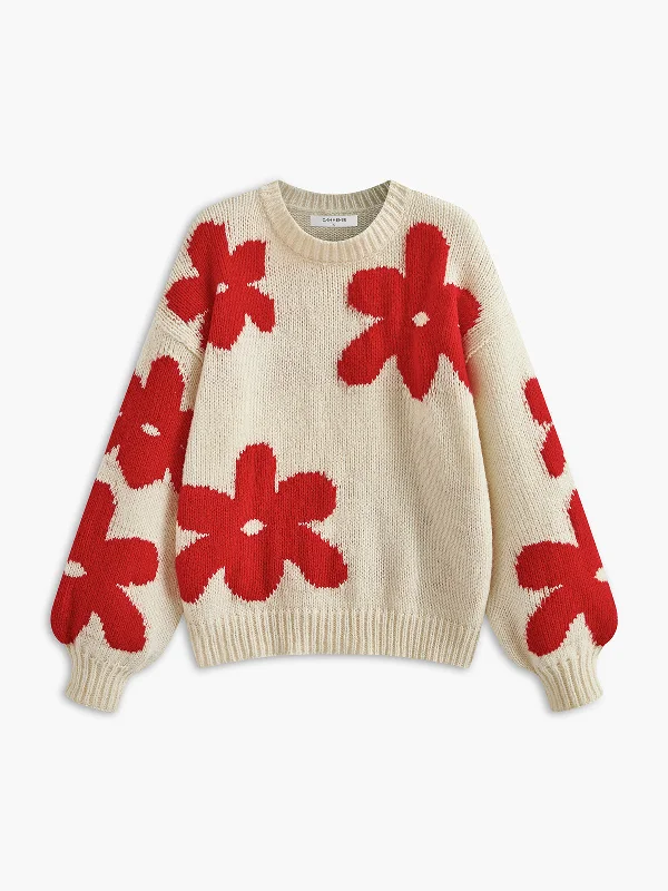 Crew Neck Flower Mechanism Knitting TopCrewneckdevice