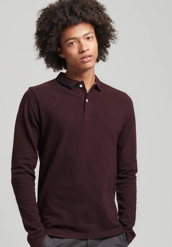 Neutral polo shirtSuperdry Vintage Tipped Long Sleeve Polo Shirt, Rich Deep Burgundy