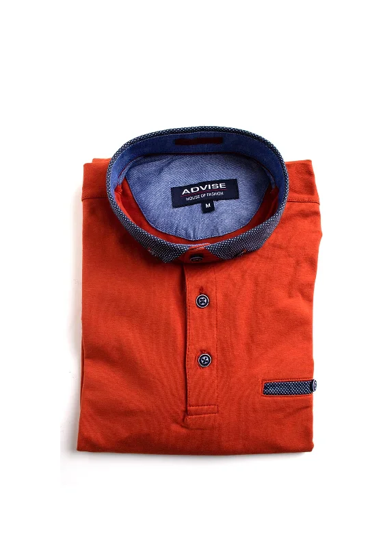 Stretch polo shirtAdvise Contrast Micro Print Polo Shirt, Rust