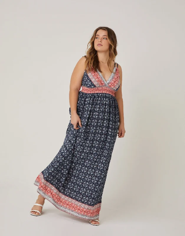 Large women's loose topsPlus Size Abstract Printed Maxi Dress