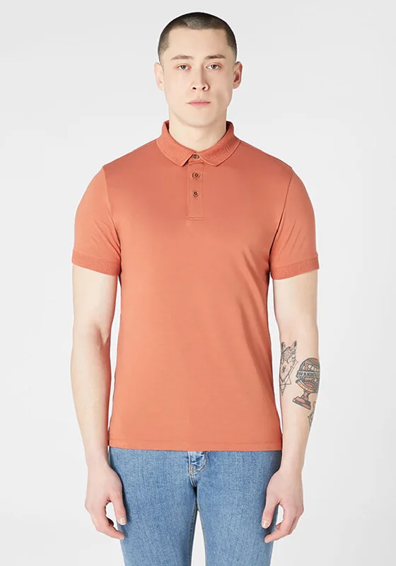 Dark polo shirtRemus Oumo Tapered Fit Ribbed Collar Polo Shirt, Rust