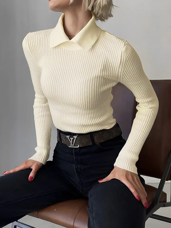 Designer polo shirtVanilla Polo Long Sleeve Knit Top