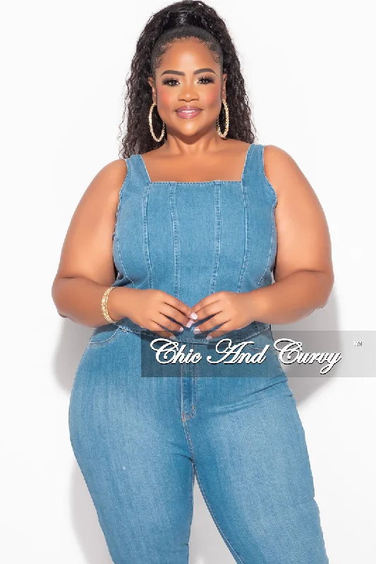 Final Sale Plus Size Sleeveless Crop Top with Shirred Back in DenimCroptopcloud