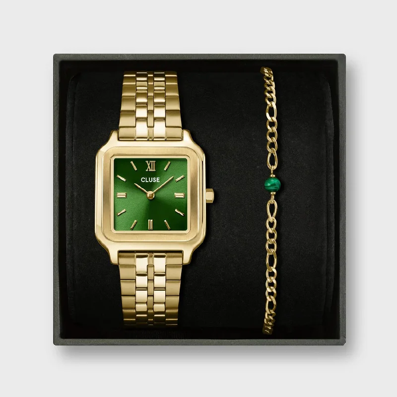 Cluse Ladies Gracieuse Watch & Bracelet Gift Set, Gold & Green