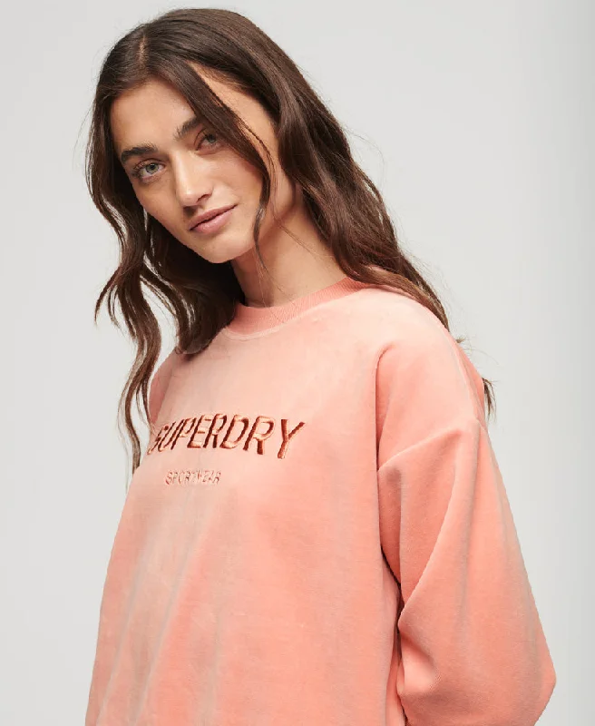 Velour Graphic Boxy Crew Sweatshirt | Peach BeigeCrewneckprint