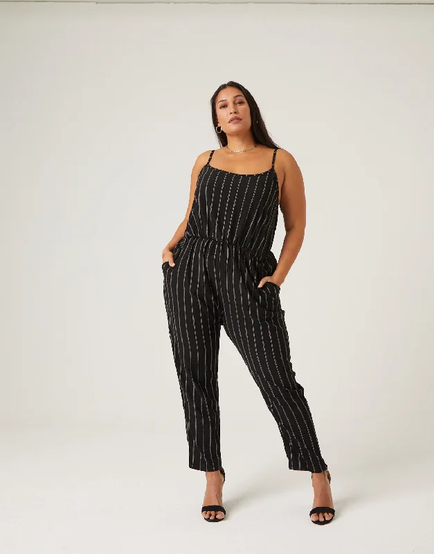 Knit TopPlus Size Striped Tank Jumpsuit