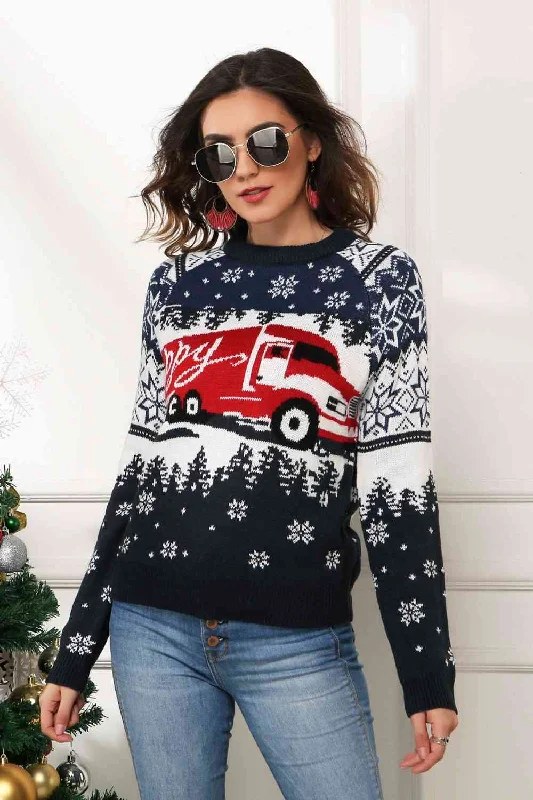 HAPPY Christmas Raglan Sleeve SweaterPlush Knit Tops