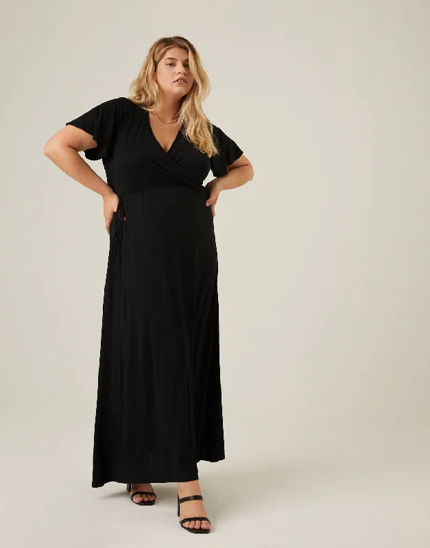 Knitted TeePlus Size Short Sleeve Maxi Wrap Dress