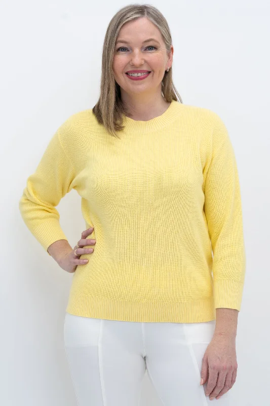 Brooklyn Sweater, Yellow, CottonFringed Knit Tops