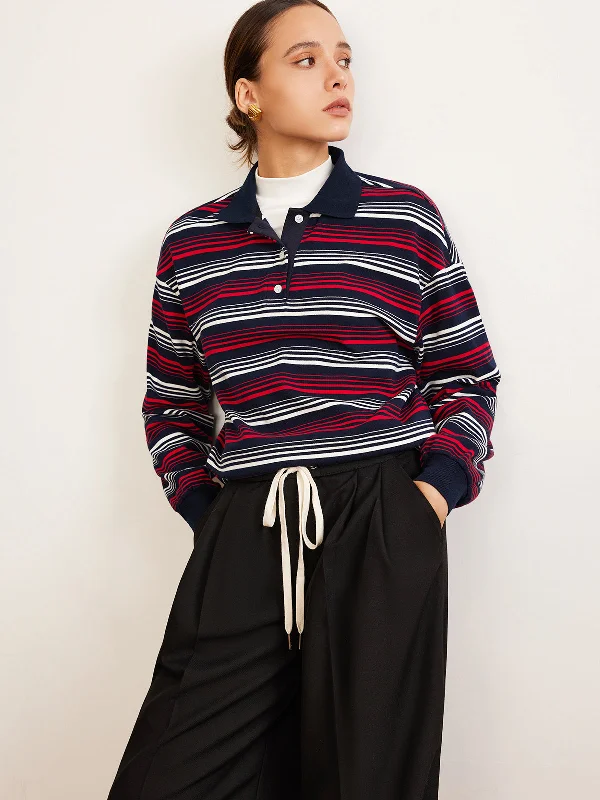 Casual polo shirtRetro Striped Polo T-Shirt