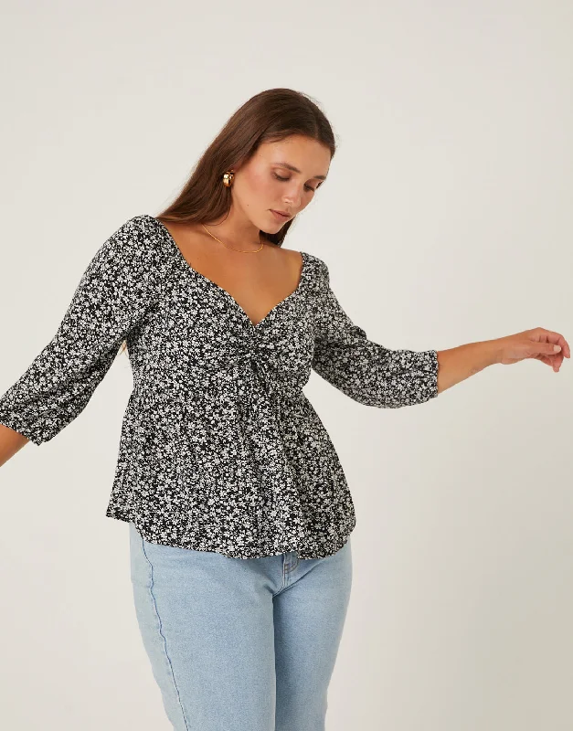 Plus size women's work topsPlus Size Floral 3/4 Sleeve Top