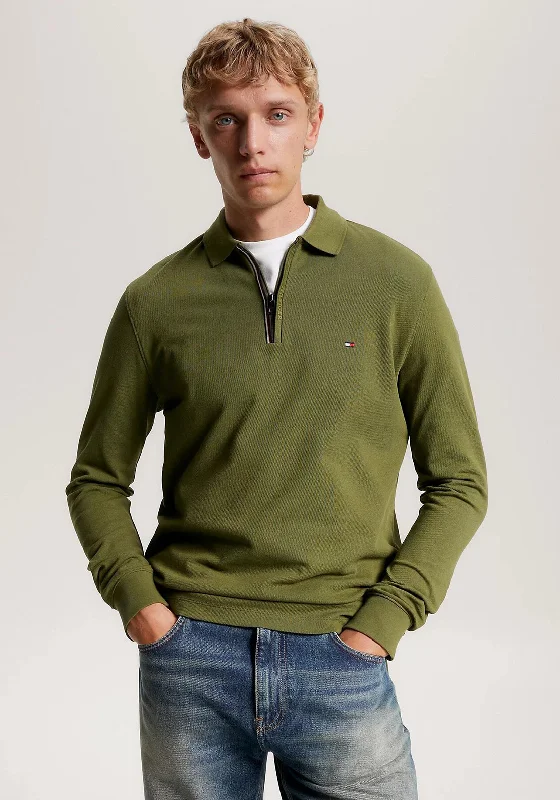 Dark polo shirtTommy Hilfiger Global Stipe Zipped Polo Shirt, Putting Green