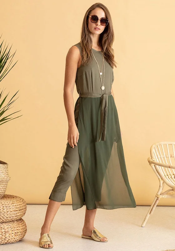 Naya Chiffon Overlay Cropped Leg Jumpsuit, KhakiCroptopvibe