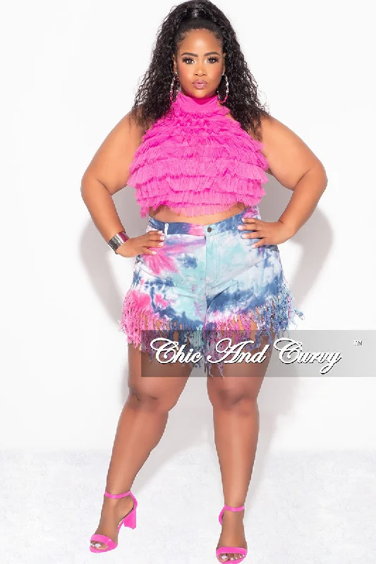 Final Sale Plus Size Sleeveless Cropped Halter Tulle & Mesh Top in PinkCroptopgame