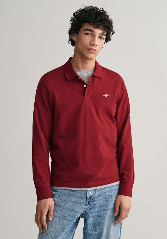 Sheer polo shirtGant Shield Long Sleeve Pique Polo Shirt, Plumped Red