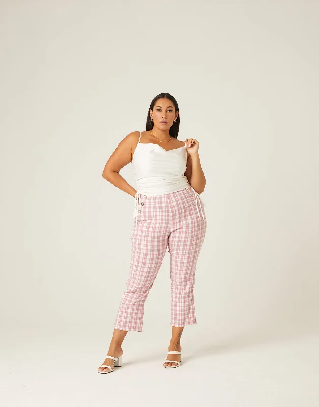 Plus size women's casual topsPlus Size Stretchy Plaid Pants