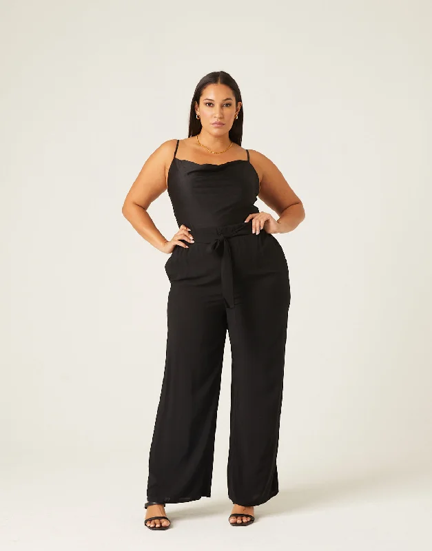 Plus size women's elegant topsPlus Size Belted Casual Pants