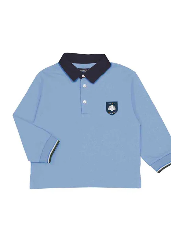 Long-sleeve polo shirtMayoral Baby Boy Pup Long Sleeve Polo, Sky Blue