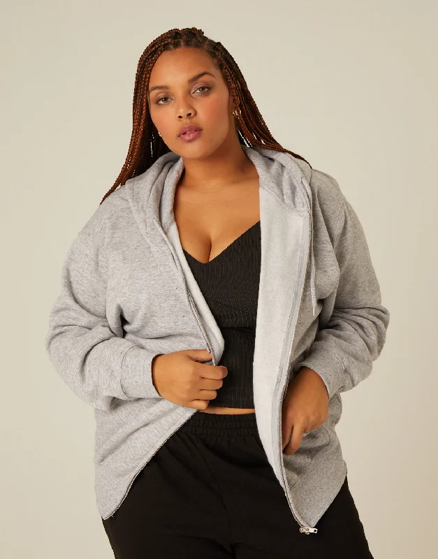 Knitted Plus Size Zip Front Hoodie Sweatshirt