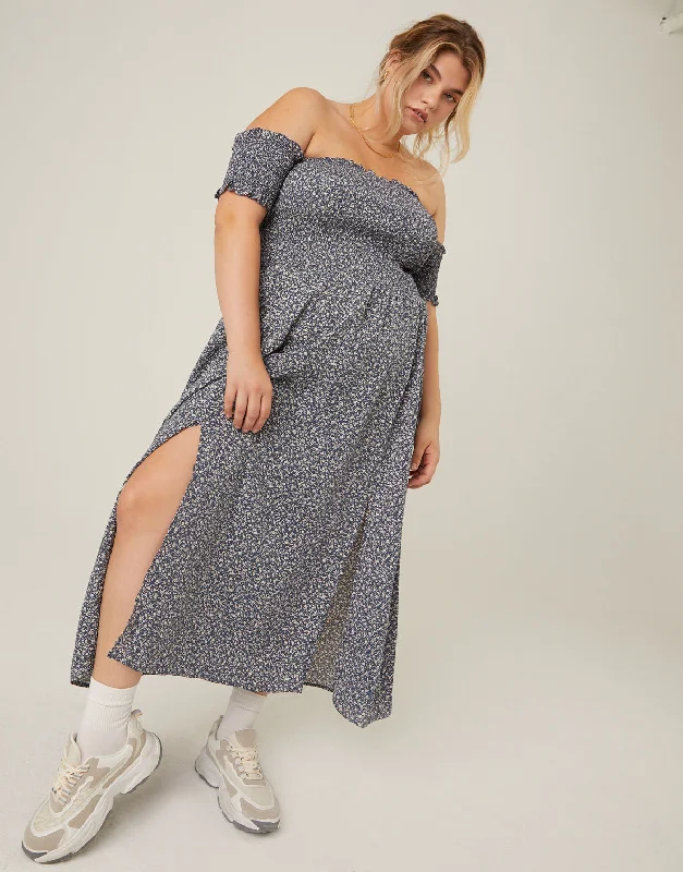 Knitted TopPlus Size Smocked and Flowy Midi Dress