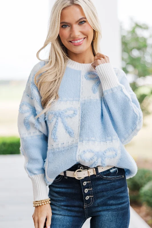 Just Too Good Light Blue Checkered SweaterFormal Knit Tops