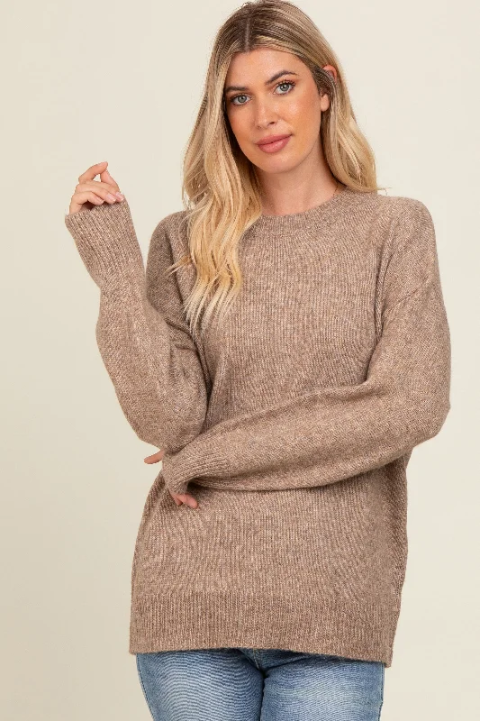 Mocha Basic SweaterLinen Knit Tops