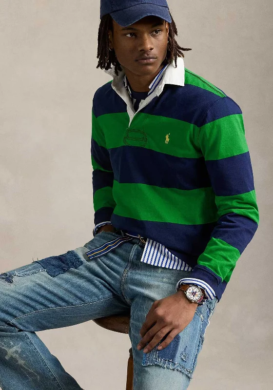 Cashmere polo shirtRalph Lauren Iconic Striped Rugby Polo Shirt, Newport Navy & Green