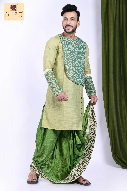 Sobuj Diper Raja- Dheu Designer Silk  Dhoti(Optional)Kurta Set