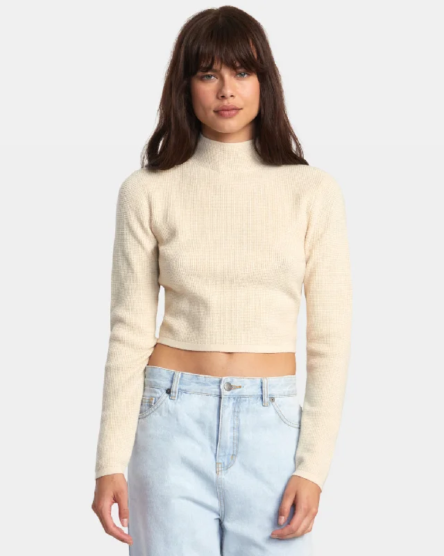 Après Sweater Long Sleeve Crop Top - LatteFrench Terry Knit Tops