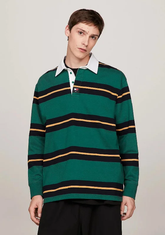 Bridal polo shirtTommy Jeans Rugby Stripe Casual Long Sleeve Polo Shirt, Court Green