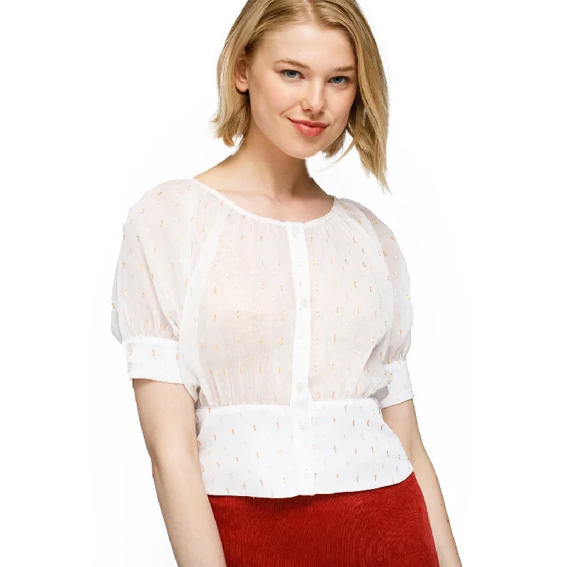 Women's Sheer Puff Shoulder Crop Top Blouse In WhiteCroptopidentity