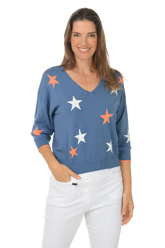 Confetti Stars V-Neck SweaterSequined Knit Tops