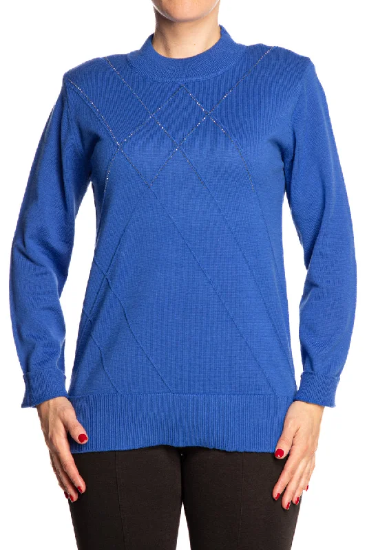 Women's Royal blue Sweater Quality Stretch fabric Stunning Details True to Size Fit Yvonne marie BoutiquesSheer Knit Tops