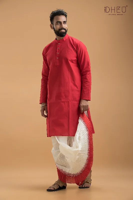 Red & White- Dhoti Kurta Full Set