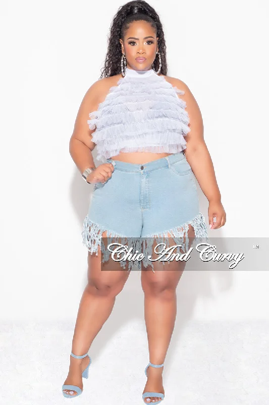 Final Sale Plus Size Sleeveless Cropped Halter Tulle & Mesh Top in WhiteCroptopcyber