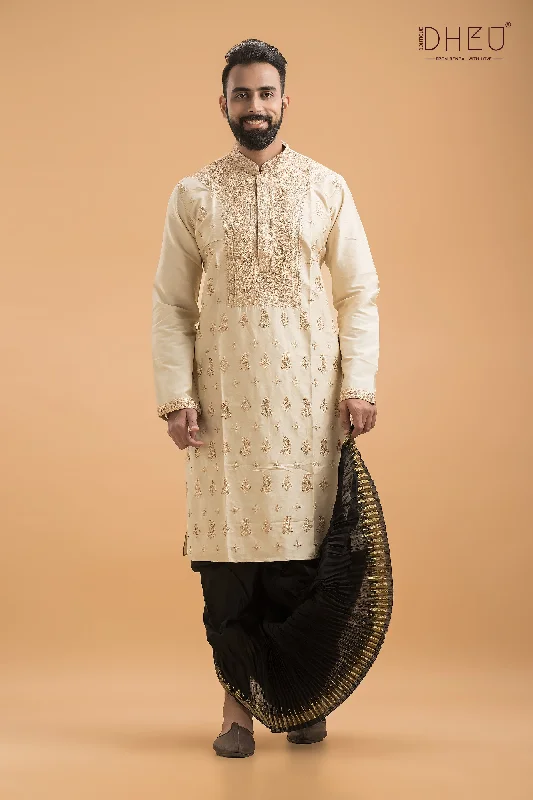 Exclusive Embroidered Katan Silk Kurta & Dhoti(Optional) Set