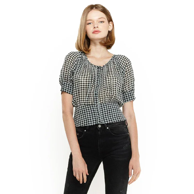 Women's Button Down Peplum Cropped Blouse in BlackCroptopsmart