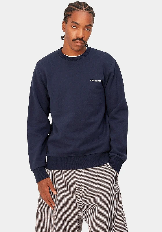 Carhartt Script Embroidery Crew Neck Sweatshirt, BlueCrewneckcraft