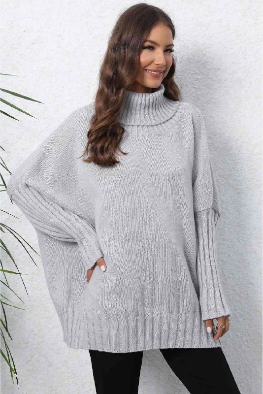 Turtle Neck Long Sleeve Ribbed SweaterHiking Knit Tops