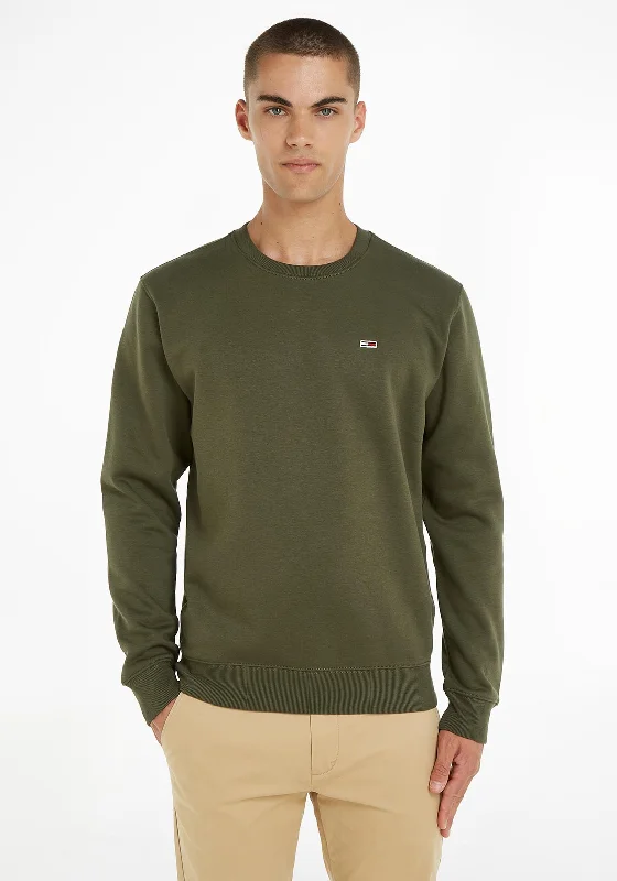 Tommy Jeans Flag Patch Crew Neck Sweatshirt, Drab Olive GreenCrewnecksmart