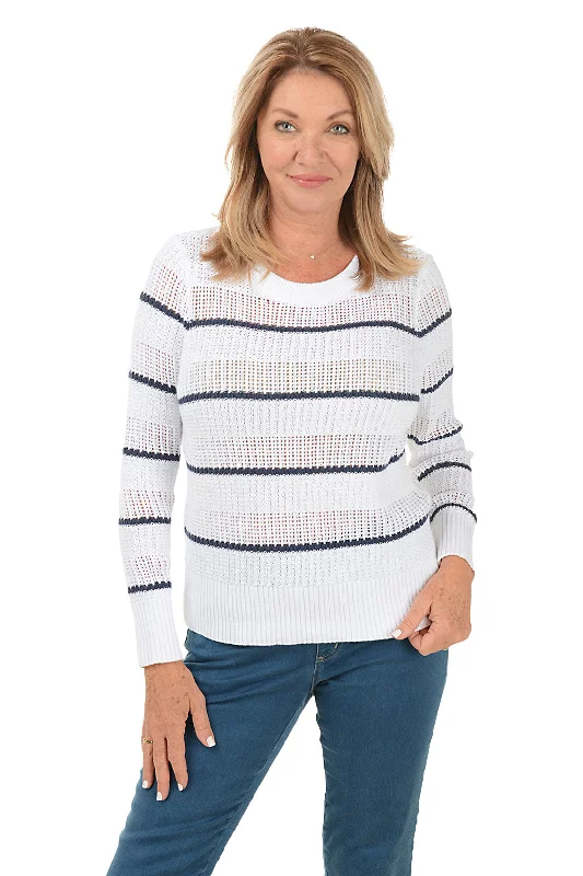 Striped Cotton Long Sleeve SweaterCrewneck Knit Tops