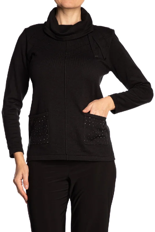 Women's Sweater Black - Quality Knit Fabric Beautiful Details - Sizes Small to XX LargeHemp Knit Tops